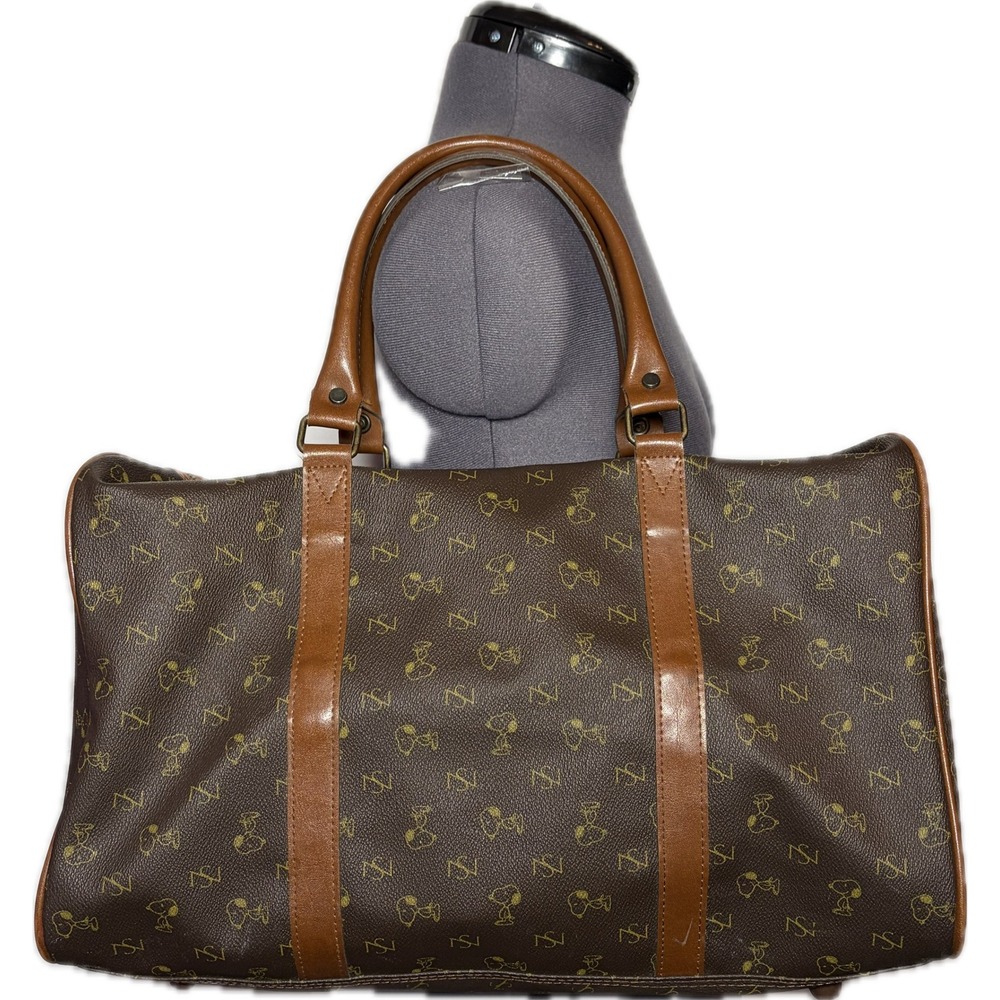Vtg 70s 80s Snoopy Peanuts Monogram Duffle Bag Travel Weekender Brown Japan ODOR